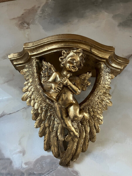 Schöne Wandkonsole mit Engel  Barock Antik  Gold Länge 21 cm Breite 24 cm