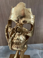 Edel Eleganter Totenkopf mit Hand Kerzenständer Teelicht in Gold 28 cm Nr 102