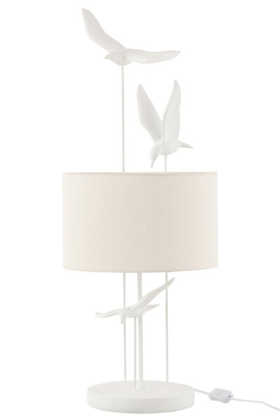 J-Line Schöne Tischlampe Vögel Poly Weiß Beige Höhe 79 cm
