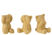 J-Line Deko-Bären Set Nichts Hören, Sehen, Sprechen, Gold, 12 cm x 11 cm x 10 cm, 3 Stück
