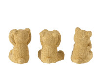 J-Line Deko-Bären Set Nichts Hören, Sehen, Sprechen, Gold, 12 cm x 11 cm x 10 cm, 3 Stück