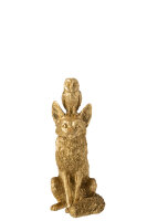J-Line Deko-Figur Fuchs mit Eule, Polyresin, Goldfarben, 28 cm Höhe