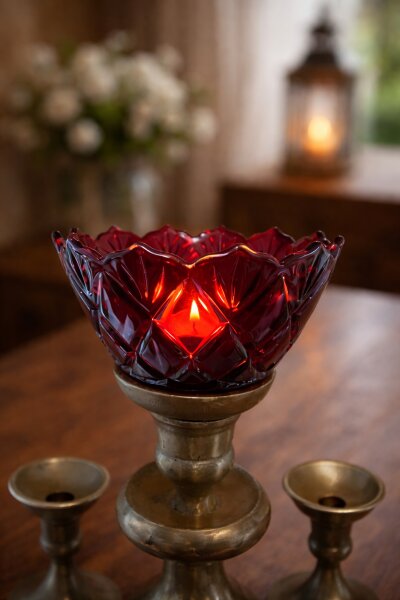 XXL Kerzenglas Glasaufsatz Fiori Rot  KRÖMER Teelicht Kerzenständer Leuchter