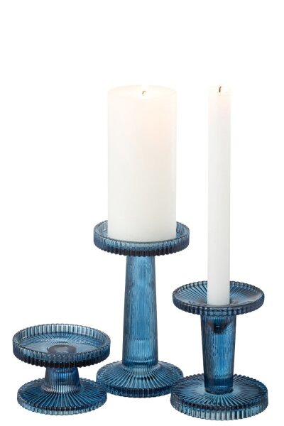 J-Line Set Von 3 Kerzenhaltern Nelly Glas Blau für Stab u. Stumpen Kerzen