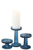 J-Line Set Von 3 Kerzenhaltern Nelly Glas Blau für Stab u. Stumpen Kerzen