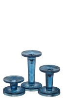 J-Line Set Von 3 Kerzenhaltern Nelly Glas Blau für Stab u. Stumpen Kerzen