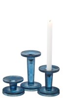 J-Line Set Von 3 Kerzenhaltern Nelly Glas Blau für Stab u. Stumpen Kerzen