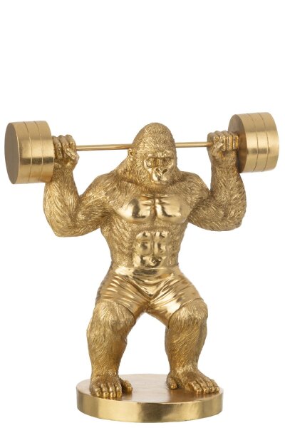 J-Line Gorilla Hanteln Stemmen Polyresin Goldfarben H 25,5 cm
