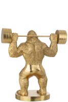 J-Line Gorilla Hanteln Stemmen Polyresin Goldfarben H 25,5 cm