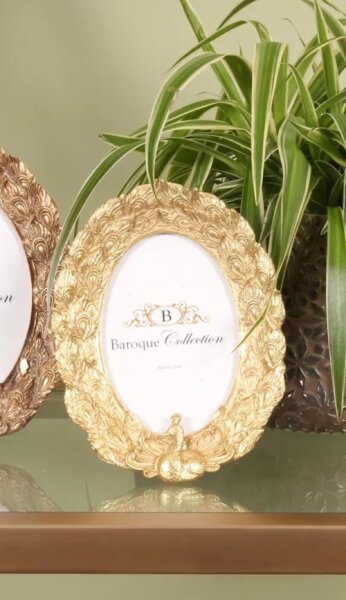 Bilderrahmen mit Vogel Pfau Shabby Gold Designe Landhaus Oval 10 x 15 cm