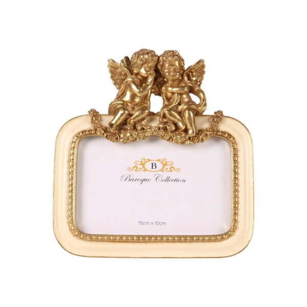 Engel-Fotorahmen 15 x 10 cm – Creme/Gold Kunstharz Querformat