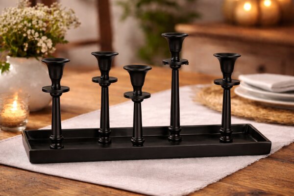 Krömer Alu Leuchter 5 er Tablett Schwarz Antik Kerzentablett Modern
