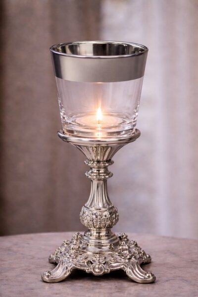 Kerzenglas Glasaufsatz Klar u. Silber KRÖMER Teelicht Kerzenständer Edel