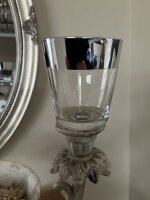 Kerzenglas Glasaufsatz Klar u. Silber KRÖMER Teelicht Kerzenständer Edel