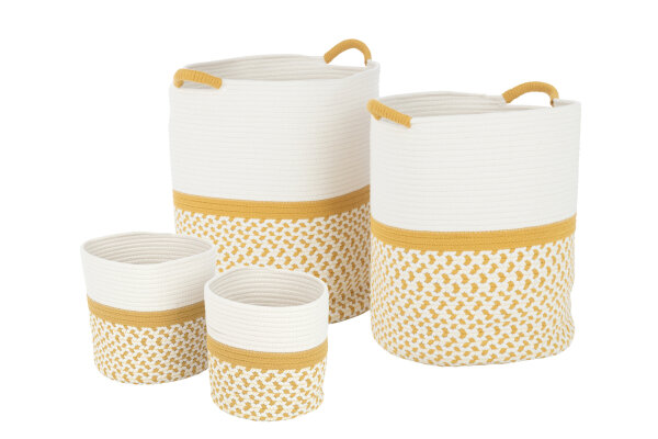 J-Line Set Von 4  Rund Textil Pflanzentopf Tasche Weiß/Orange