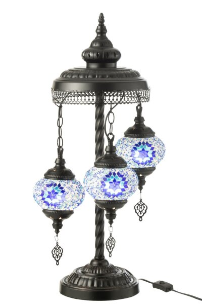 J-Line Tischlampe Mosaik 3 Lampen Glas/Metall Blau