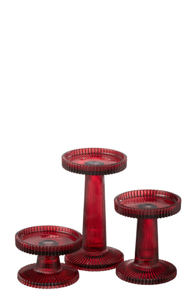 J-Line Set Von 3 Kerzenhaltern Nelly Glas Kirschrot