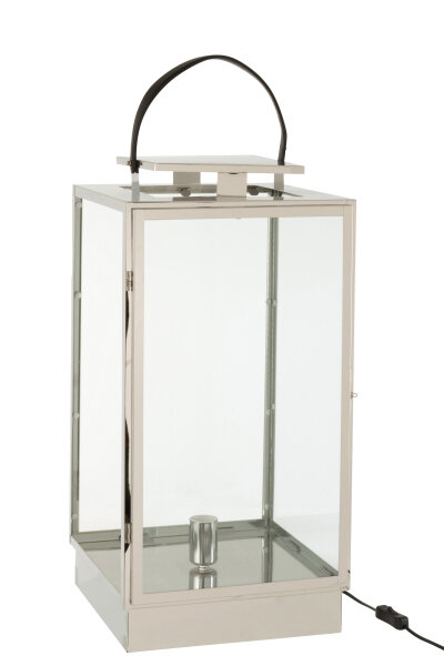 J-Line LATERNE LAMPE METALL/GLAS SILBER Höhe 76 cm