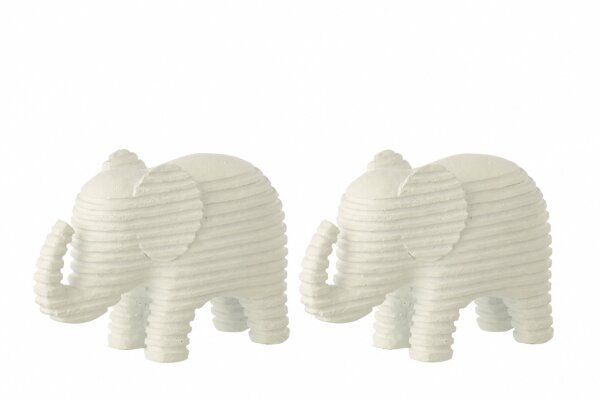 J-Line Dekorativer gestreifter Elefant - Polyresin - Weiß - 2 er Set