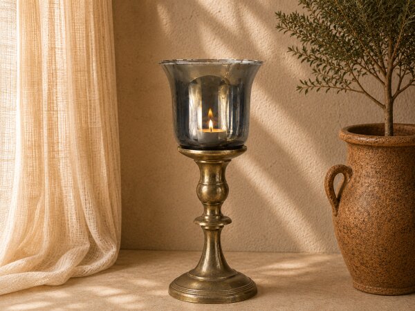 Kerzenglas von Krömer Vintage smoke AufsatzglasTeelicht  für Kerzenständer H8,75