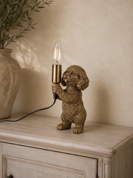 Clayre & Eef Tischlampe Hund Goldfarbig 11x13x23 cm E14 40W