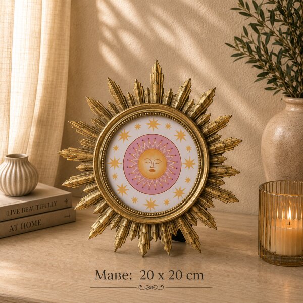 Sonne Foto Bilder Rahmen  Rund 20 x 20 cm Farbe Gold Antik