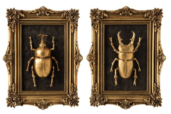 J-line Im Set Bilder 3 D Wandobjekt Insekt Polyresin Gold Sortiert 2