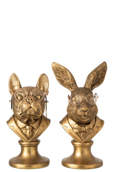 J-line Im Set Büste Hund + Kaninchen Polyresin Gold