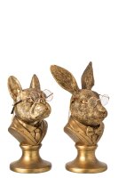 J-line Im Set Büste Hund + Kaninchen Polyresin Gold