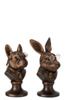 J-line Büsten-Set Hund & Kaninchen Figuren Bronzefarben Polyresin