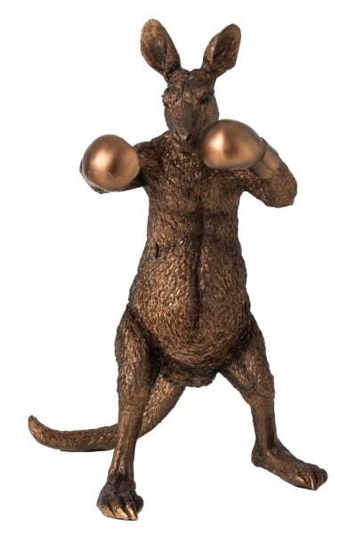 J-line Känguru Boxer Figur aus Polyresin in Bronzefarbe, 40 cm