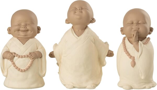 3 er Set Mönch Buddha Halskette Poly Beige 3 fach Sortiert Höhe 16 cm