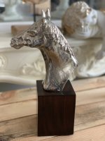Dekofigur Skulptur Pferde Kopf  Figur auf Sockel Alu...
