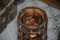Teelicht Rund Glas Holz Kerzenständer "Stern " aus Rinden Holz Weihnachten Natur