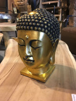 Thai Buddha Kopf 24 cm goldfarben Antik Designe Skulptur Deko Feng Shui NEW