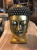 Thai Buddha Kopf 24 cm goldfarben Antik Designe Skulptur Deko Feng Shui NEW