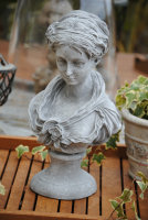 Schöne Dame Büste Frau Figur Skulptur Shabby-Style Stein Grau H36  Garten Deko