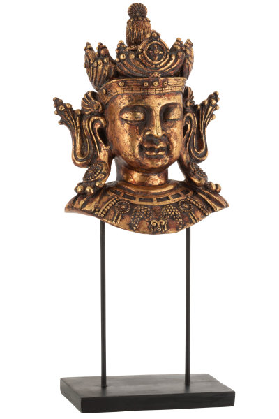Edel Buddha Kopf auf Ständer Figur Antik Gold H 49 cm