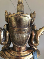 Edel Buddha Kopf auf Ständer Figur Antik Gold H 49 cm