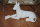 Edel Figur Dogge Hund liegend weiß Glanz Home Garten Haus Skulptur L39 cm