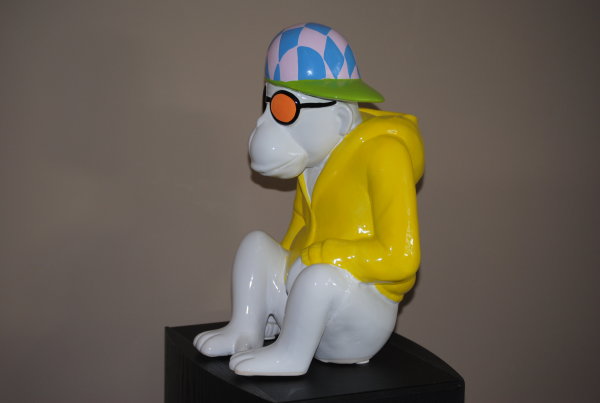 Figur Skulptur Keramik Affe cool Crazy Cap Gelb Bunt H35 cm