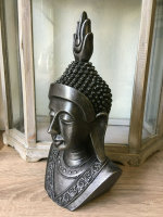 Buddha Kopf Deko Statue groß Buddhakopf schwarz silber Buddha Figur 31 cm
