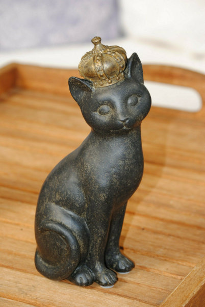 Dekofigur Figur Katze mit Krone Kater Katzenkönigin Shabby Geschenk H 22,5 cm