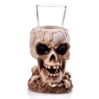 Totenkopf mit Teelicht Halloween Schnapsglas handbemalte Polyresinfigur TOP