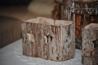 2 er  Glas- Kerzen Teelicht " Stern " aus Rinden Holz Weihnachten Natur