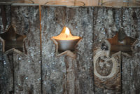 4 er   Glas- Kerzen Teelicht " Stern " aus Rinden Holz Weihnachten Natur