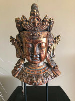 Edel Buddha Kopf auf Ständer Figur Asia Feng Shui Antik Gold H 33 cm