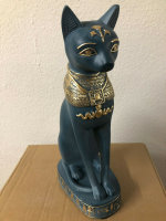 Ägyptische Göttin Katze Bastet Katzen Figur Blau Türkis Gold Statue Figur  2805-101