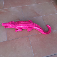 Krokodil Alligator 70cm Garten Gartenfigur Pink Rosa Gartenkrokodil Dekoration