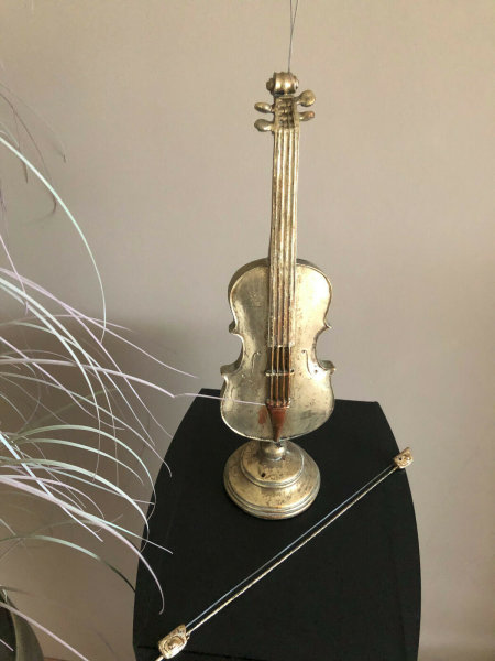 Instrument Musik Skulptur Dekofigur Geige auf Ständer  Gold Figur H36 cm